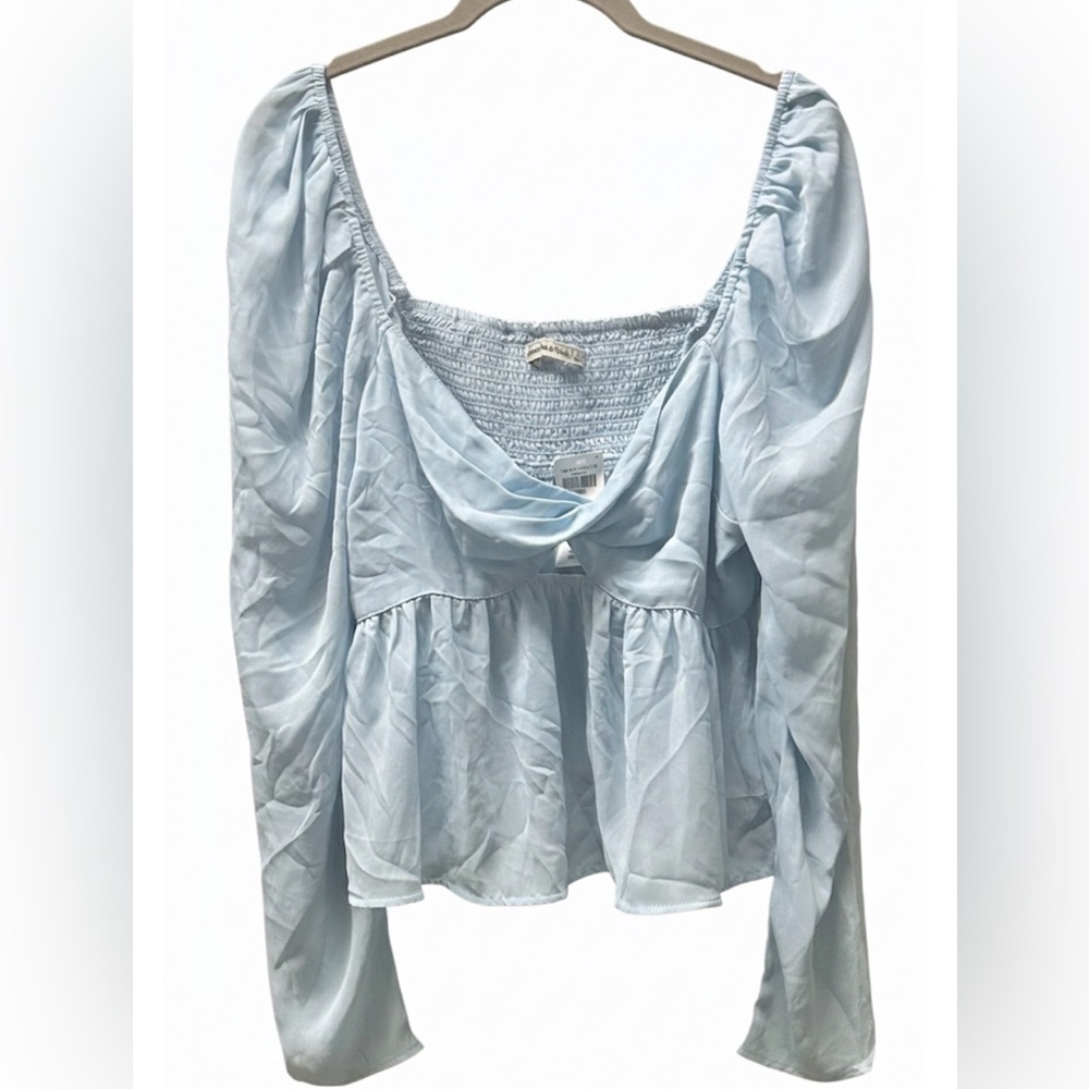 Abercrombie & Fitch Blue Puff Sleeve Smocked Crop Top L NWT Coquette